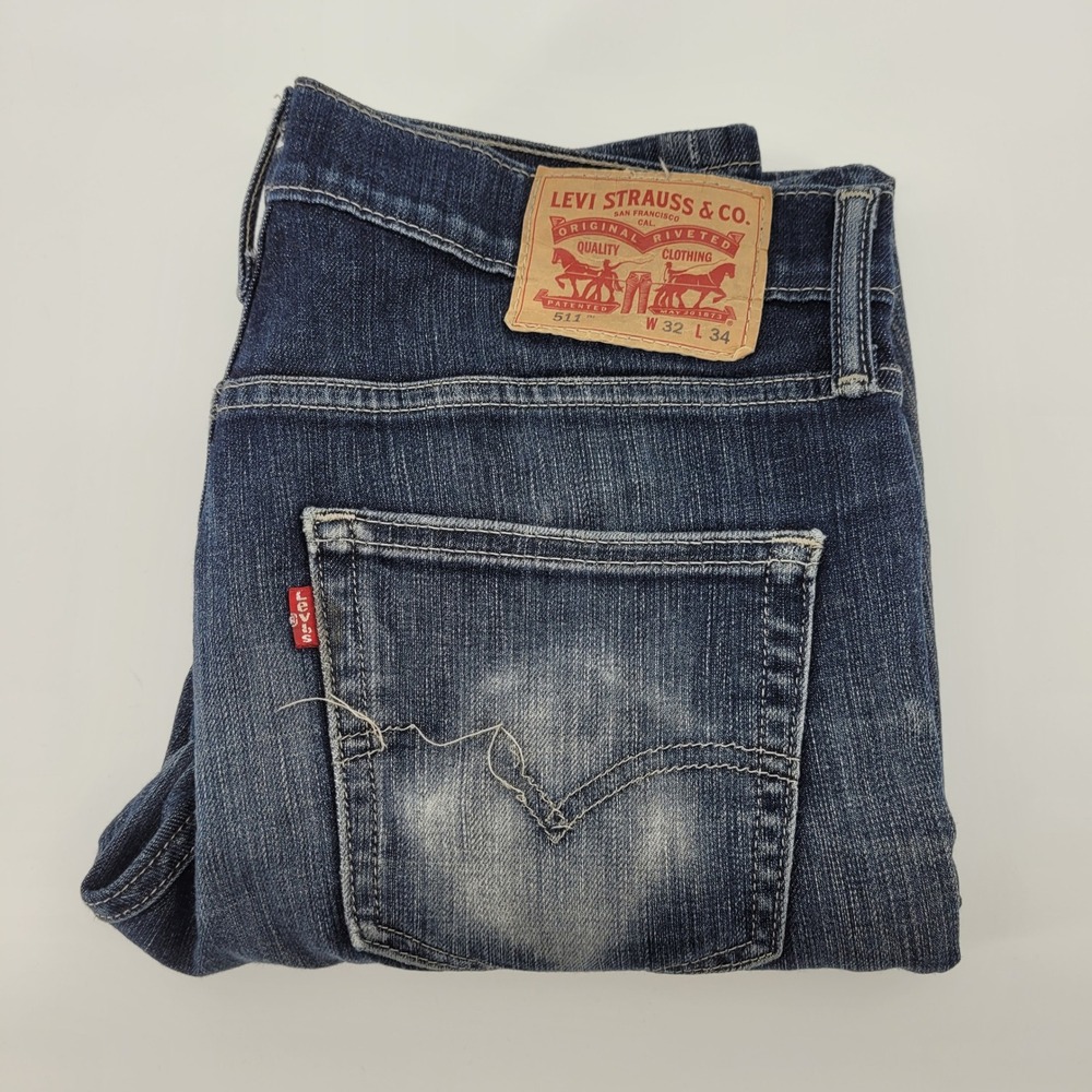 Levi's 511 Slim Fit‎ Jeans Mens 32x34 Blue Denim Dark Wash Stretch 04511-1907